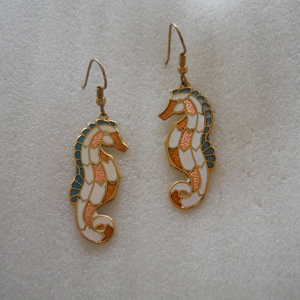 Cloisonné Sea Horse Earrings   330 - Picture 2 of 2